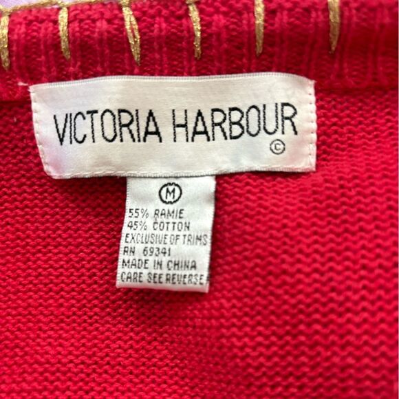 Victoria Harbour Red Christmas Cardigan Sweater Embroidered Trees Beaded Size M - Picture 6 of 6